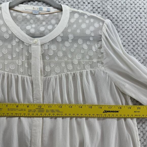 Boden Top Womens US10R Ivory Viscose Sheer Shoulders Long Sleeves Button Front - Picture 14 of 16
